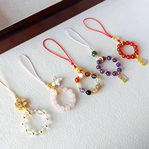 水晶新中式国风原创手捻水晶手工手机链编绳卡通烧蓝钥匙挂件礼物