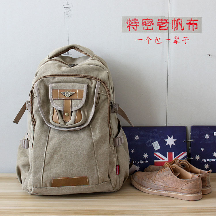复古工装休闲老帆布大容量通勤旅行电脑出差旅行行李背包学生书包