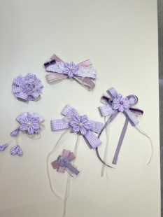 原创设计手作紫色格子发夹甜美边夹Lolita 樱花xi lie