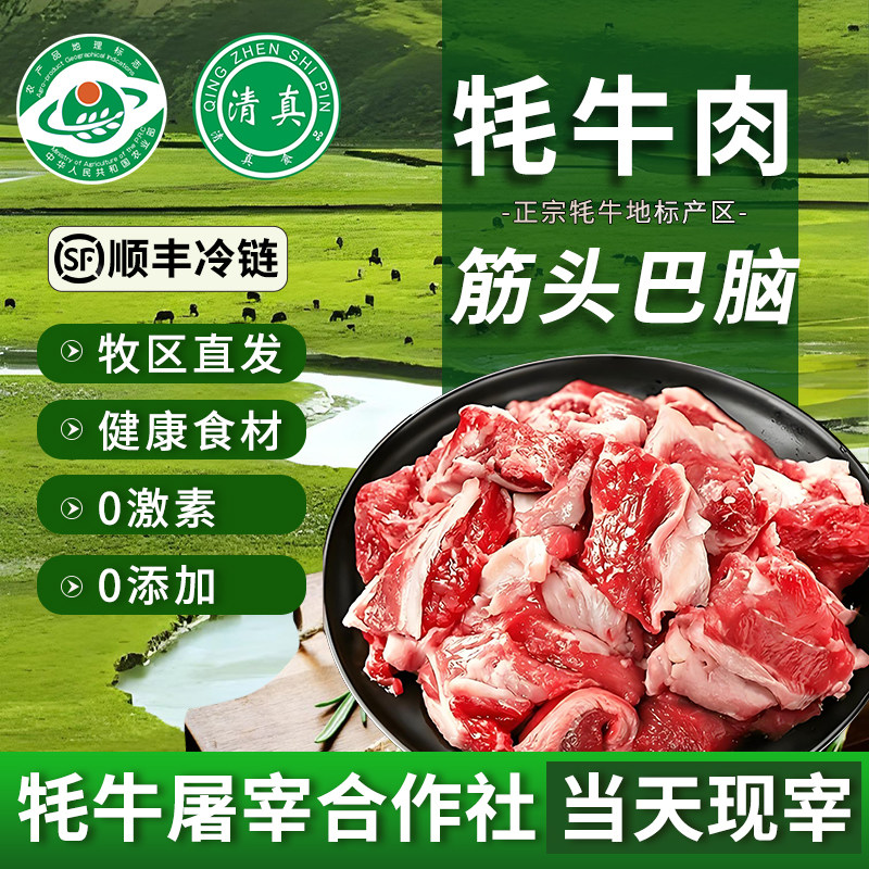 新鲜牦牛筋头巴脑4斤里脊背筋牛肉筋口感软糯新鲜食材烧炖生牛肉