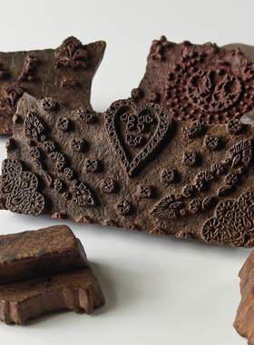 印度手工雕花老木印章装饰摆件