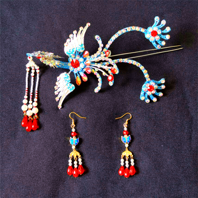 仿点翠头饰梦享水钻复古偏凤演出