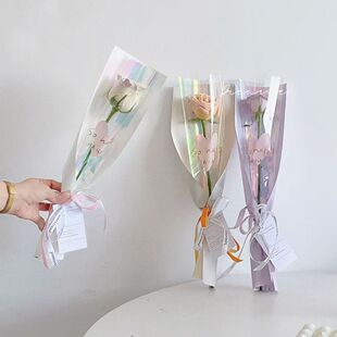 三角袋康乃馨花束包装 材料花艺花店diy 幻彩单支袋玫瑰花包装 新款