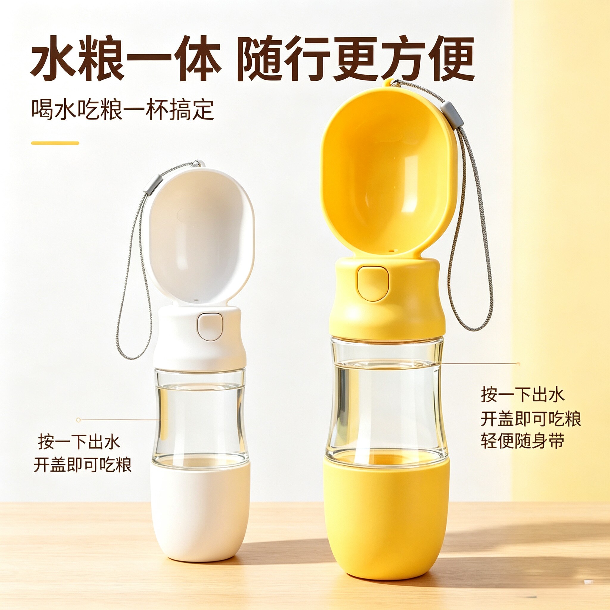 宠物外出水粮分离水杯 便携随行饮水器/水壶/水头