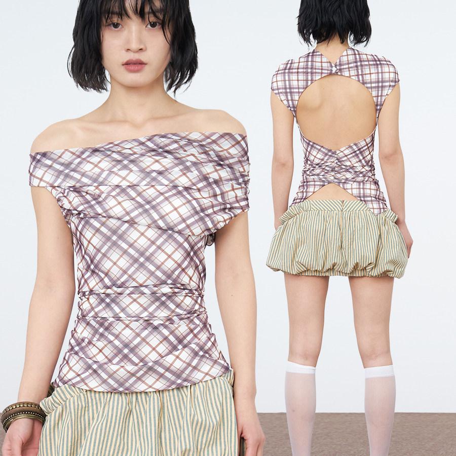 TROPICEYE ss25夏季原创贴身显瘦一字领背心荡领吊带网纱弹力收腰