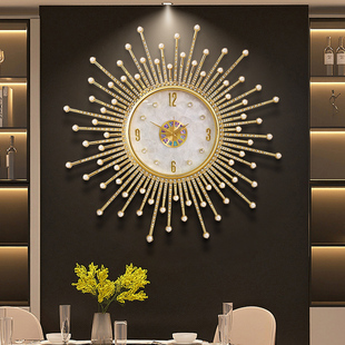 轻奢大气太阳钟表挂钟客厅2025新款时钟挂墙创意现代贝壳艺术装饰