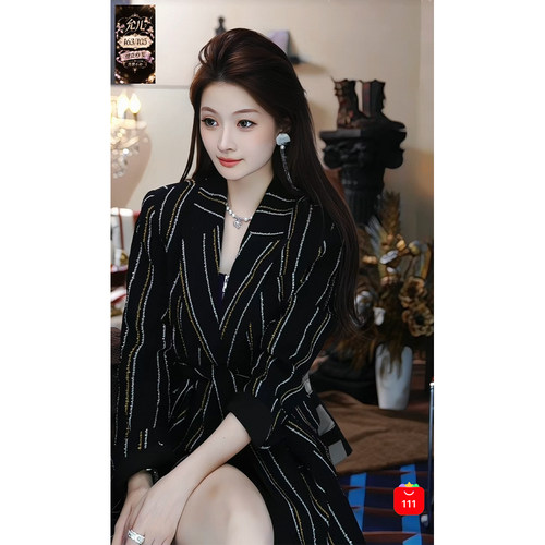 【侯允儿限定】低调闪耀~上海时装周走秀款！黑金彩纹西装86063W