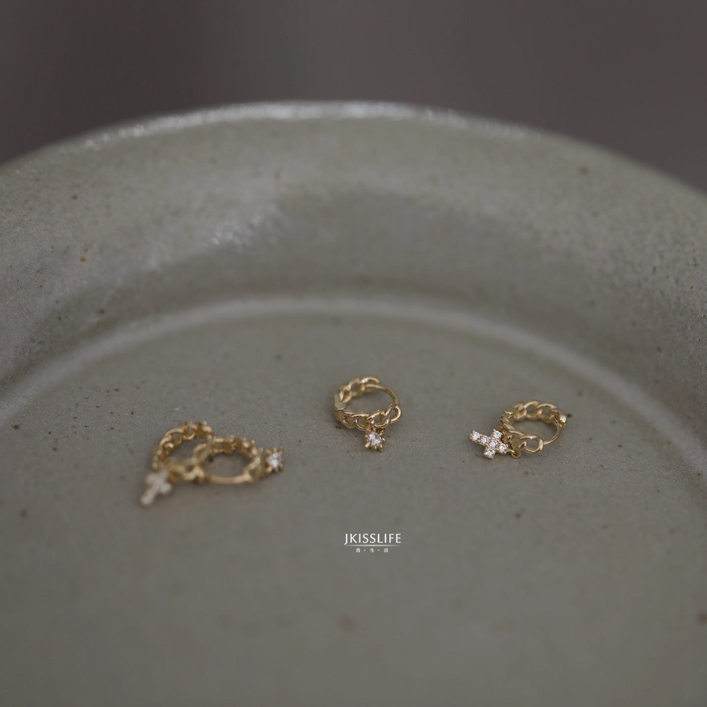 9K黄金链条十字架/星芒耳骨环