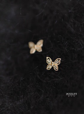 9K黄金 清冷感蝴蝶 精致日系设计感K金耳钉耳饰 素金闪闪刻面