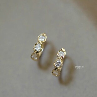 9K黄金 波光粼粼 爱了～精致闪耀车花工艺 法式蕾丝缎带耳环耳圈