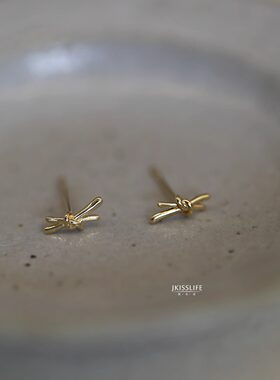 9K黄金小巧极简线条素金K金耳钉