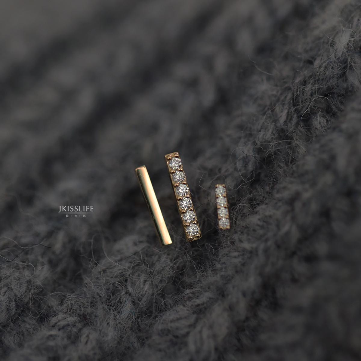 极简一字元素14K精致耳钉百搭