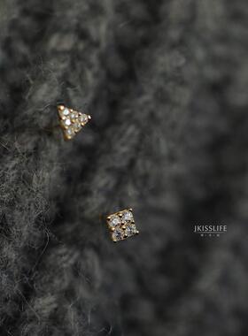 9K黄金 好看又好戴 简约日常三角方形耳钉 闪闪K金耳饰 精致简约