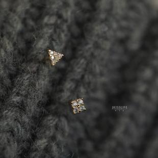 9K黄金 好看又好戴 简约日常三角方形耳钉 闪闪K金耳饰 精致简约