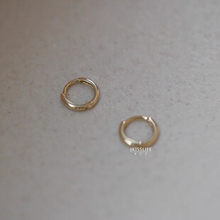 9K黄金 素金小金扣 迷你6.5mmK金耳环 极简精致叠戴日常通勤耳扣