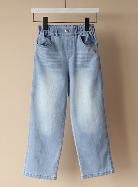 春装新款童装女中大童学生牛仔蓝色直筒显瘦版型牛仔裤休闲裤3069