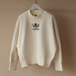 冬装 女中大童米白色半高领加绒加厚卫衣宽松蝙蝠袖