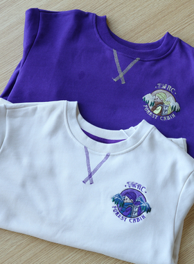 冬装新款~女中大童圆领套头拉绒保暖内里卫衣纯棉休闲紫色米色