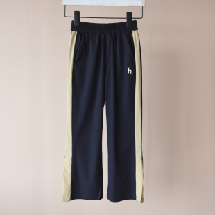 1032 显瘦休闲裤 新款 女中大童速干面膜超薄撞色拼接藏青色直筒裤