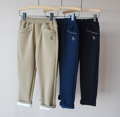 罗马布弹力休闲裤加绒裤小狗刺绣