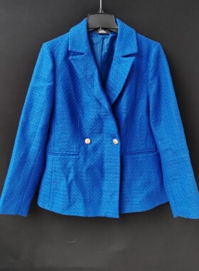 番米粒2件包邮44码女士西装外套双层宝蓝色出口余单双排扣