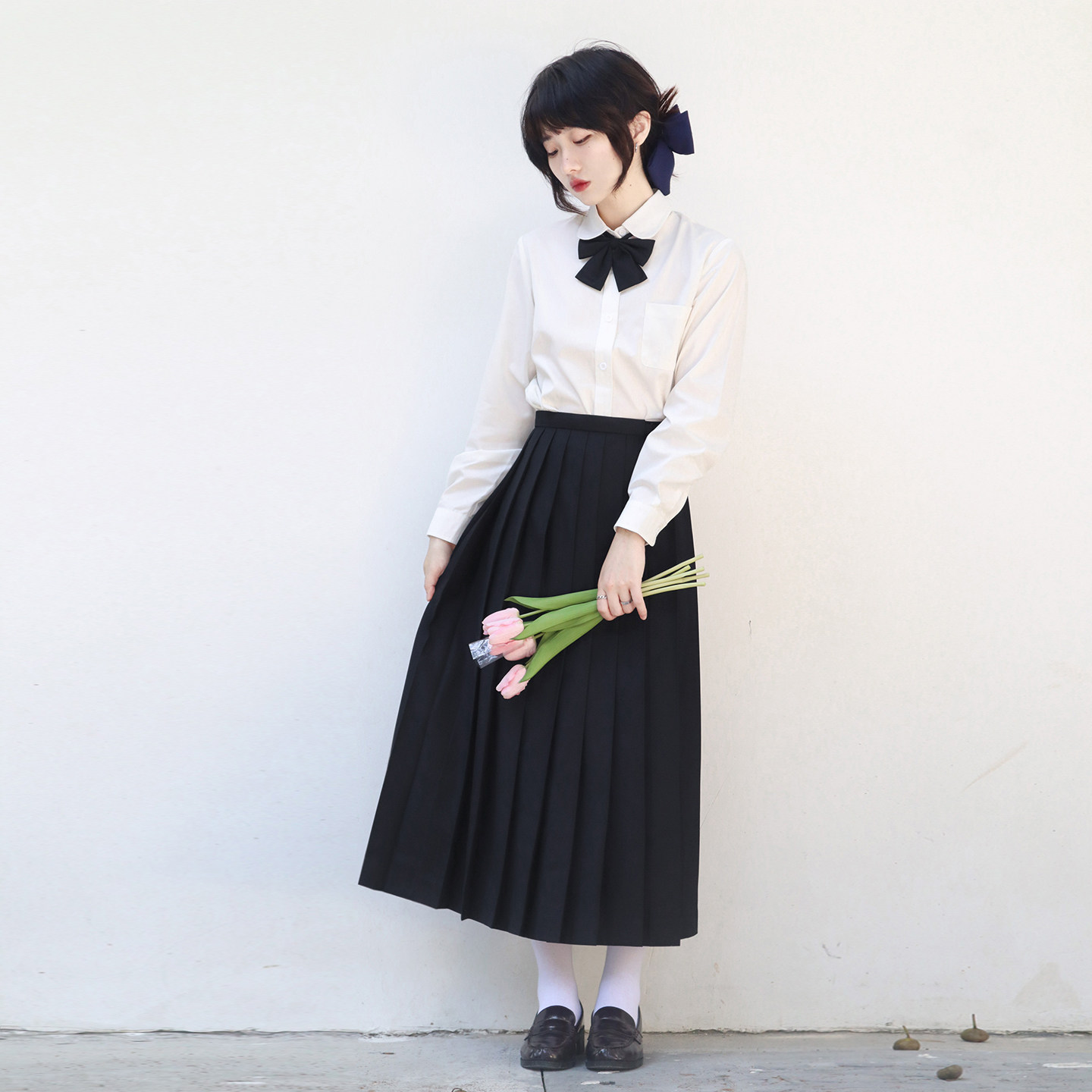 樱花家族jk制服 丸襟圆领衬衫长袖 日系减龄刺绣班服衬衣套装女