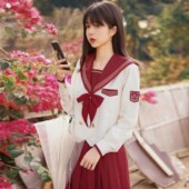 女 酒红色水手服新年冬服中间服长袖 樱花家族jk制服 年年岁岁