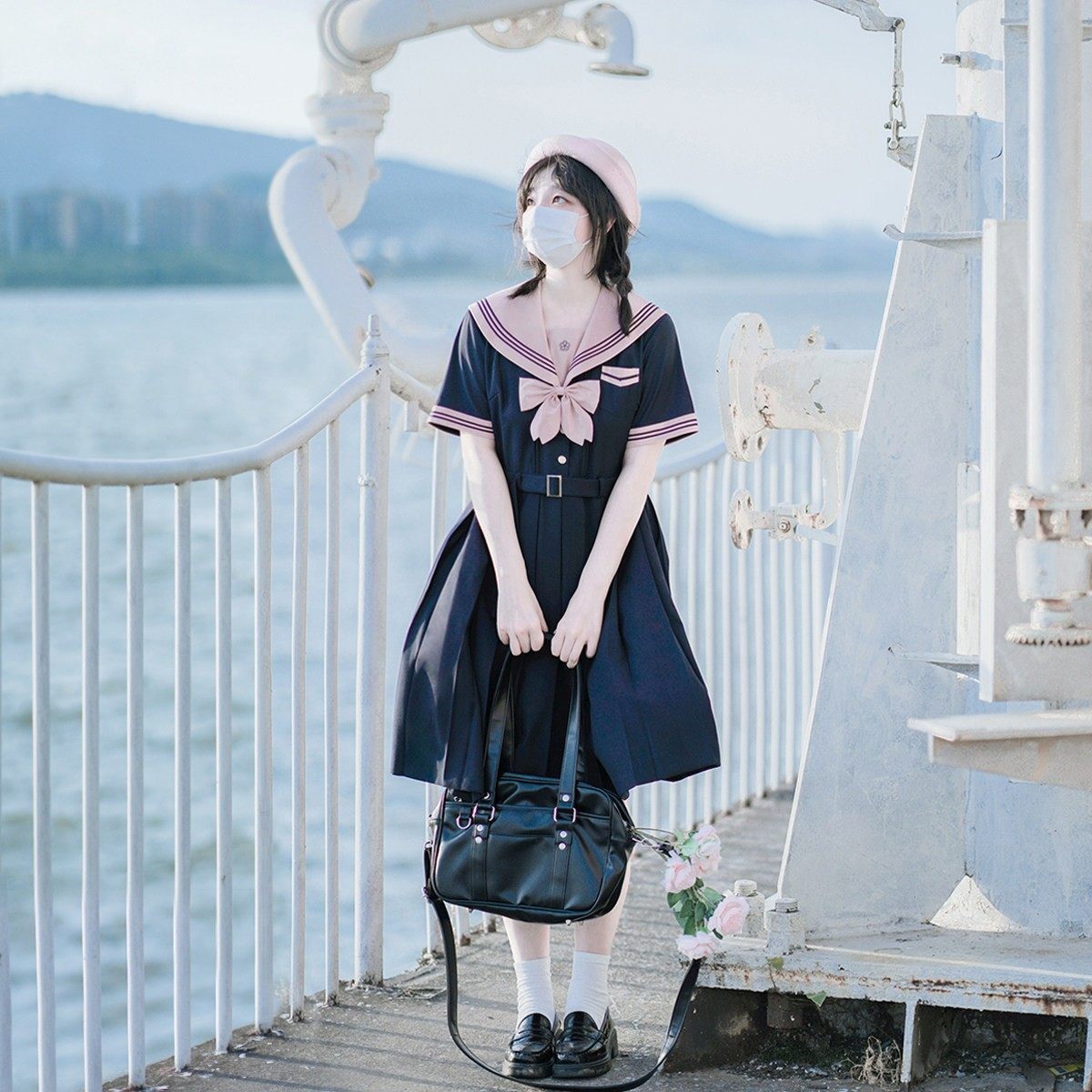 樱花家族jk制服【京荷高】绀粉色甜美连衣裙盛夏服校供感短袖套装