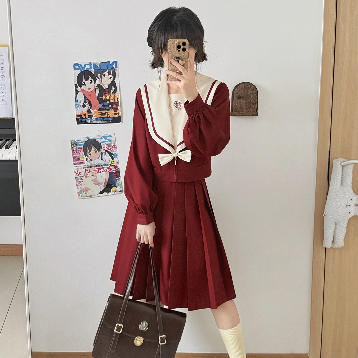 樱花家族jk制服【涉谷町女子】深酒红优雅水手服长袖中间服套装女