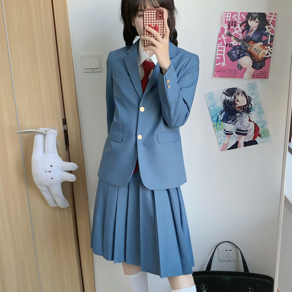 樱花家族jk漫画感绀碧色 校供感西服西裤DK制服西装外套套装男女