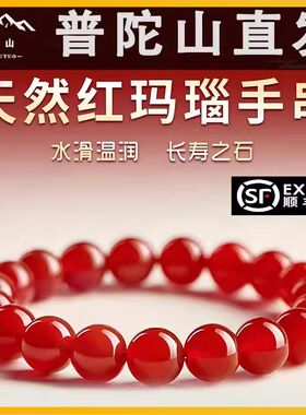 普陀山天然红玛瑙手串女款水晶玉石手錬本命年转运珠520女友礼物