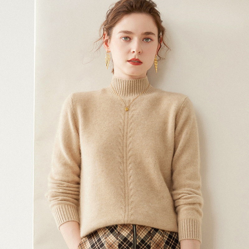 鄂尔多斯市半高领羊绒衫女100%纯山羊绒加厚宽松百搭针织打底毛衣
