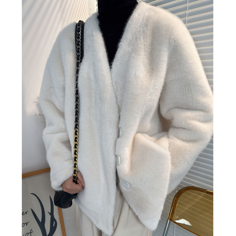 雪兰貂仿水貂绒皮草女外套2025秋冬新款皮毛一体毛毛大衣慵懒风