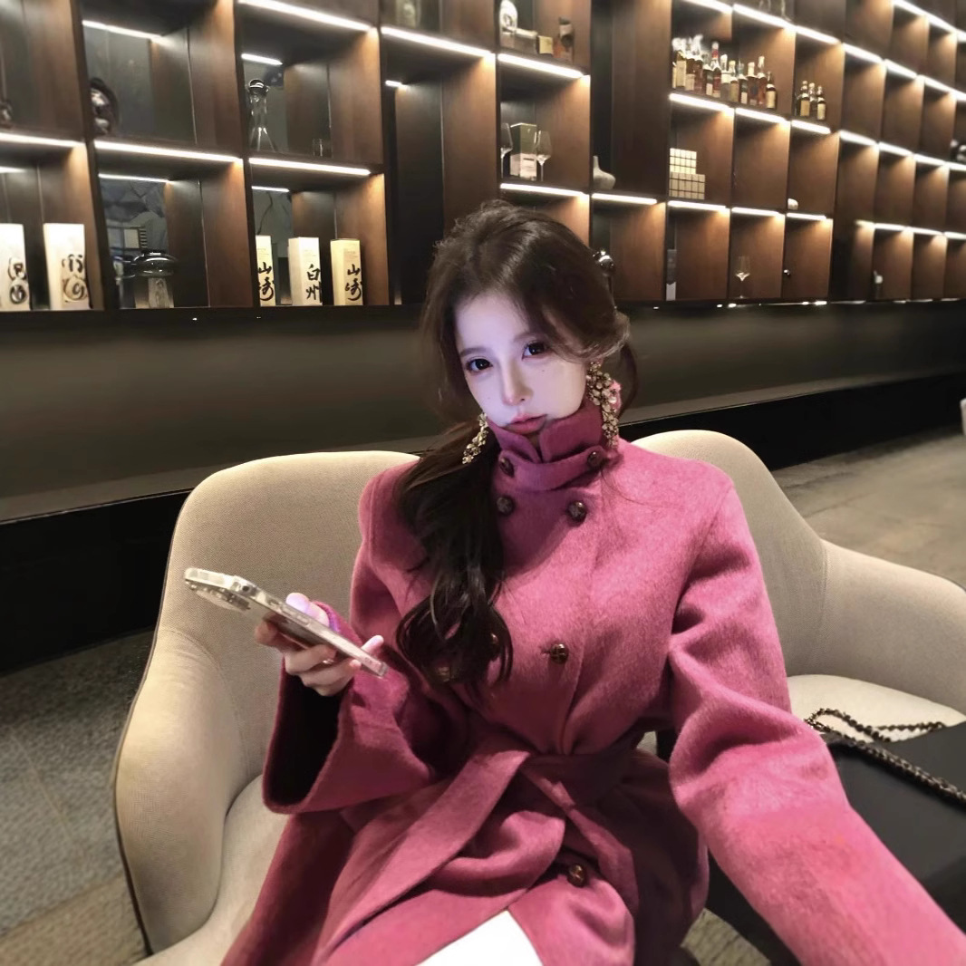 巴黎恋歌立领翻领两穿廓形复古双排扣羊毛大衣女秋冬新款