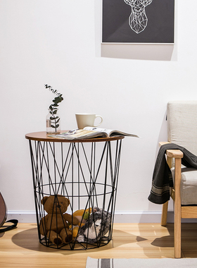 新品INS北欧实木桌铁艺边几客厅卧室金属收纳储物桌床边桌小圆桌