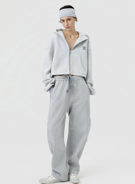 慵懒风抽绳短款休闲极简舒适套装女秋冬