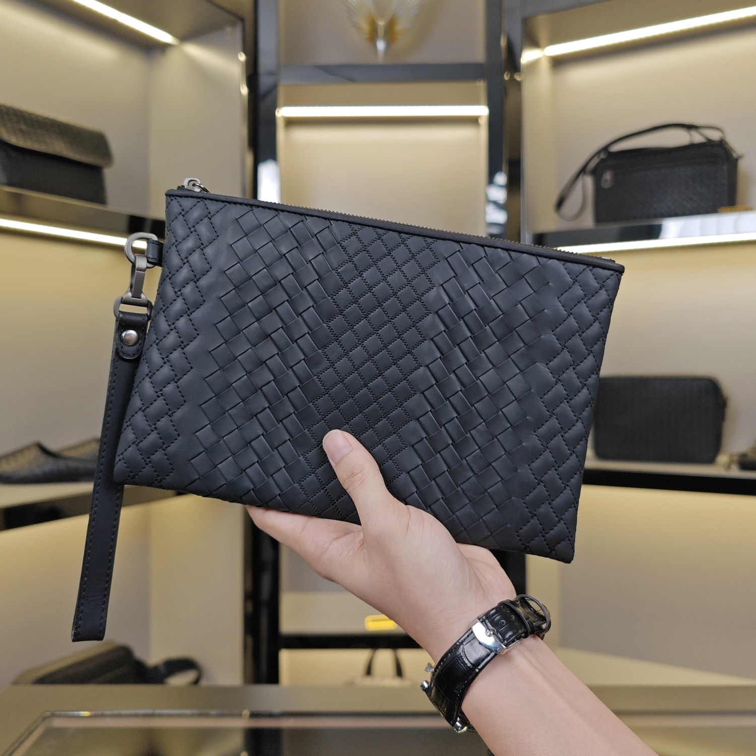 手包男款真皮编织时尚手提包手拿轻薄休闲男式信封包男士包包新款