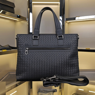 新款轻奢真皮编织单肩斜挎公文包男士商务手提包头层牛皮高端男包