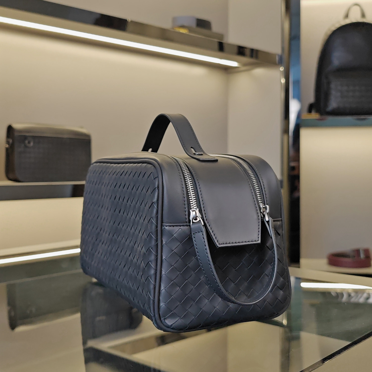 手挽包男真皮编织新款大容量收纳洗漱包双拉链男士包包手提包手拿