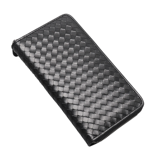 新款时尚拉链钱包男真皮小手包休闲编织手拿包头层胎牛皮软皮潮男