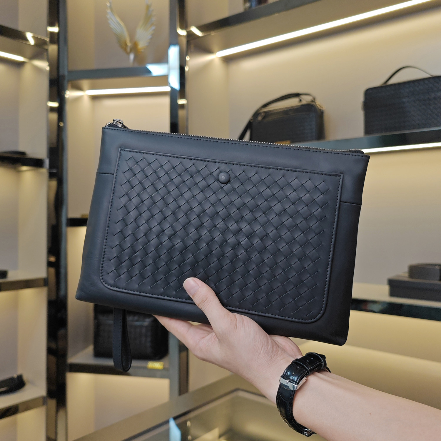 手拿包男款潮流男士手包大容量手抓包商务休闲信封包真皮编织男包