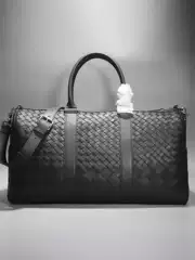 Men's Short-Distance Business Trip Hand Luggage Bag, Large Capacity, European and American Fashion Leather Woven Travel Bag, Casual and Trendy