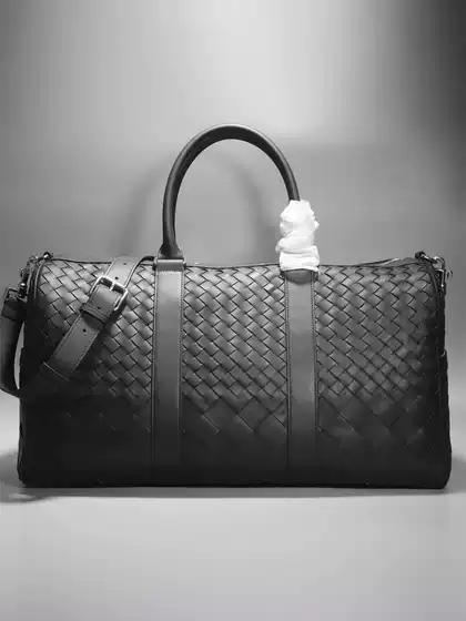 Men's Short-Distance Business Trip Hand Luggage Bag, Large Capacity, European and American Fashion Leather Woven Travel Bag, Casual and Trendy