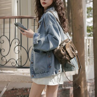 SOINKU水洗港风复古牛仔衣服巨好看 bf慵懒风上衣 早秋外套女短款