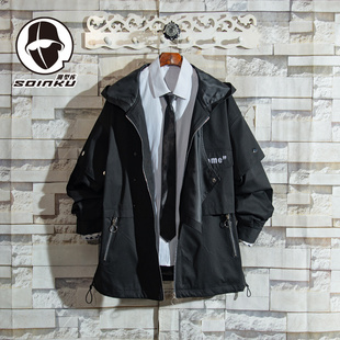 soinku日系潮牌山系机能风冲锋衣外套男士春秋季男款工装连帽夹克