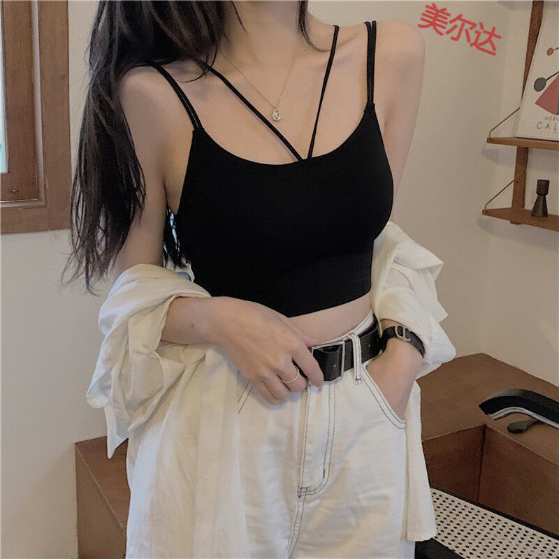 搭西服的chic小吊带背心女内搭外穿网红显瘦无袖收腰抹胸上衣露肩