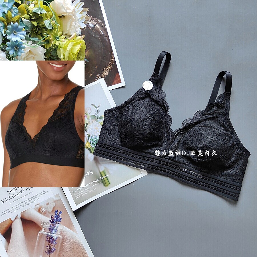 包邮70C75B80D85CD90C法国TEX黑色超薄蕾丝全罩杯性感无钢圈文胸