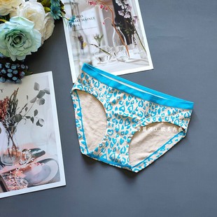 三105 120斤韩国JENNI肤蓝色豹纹高弹低腰女窄无缝运动包臀三角裤