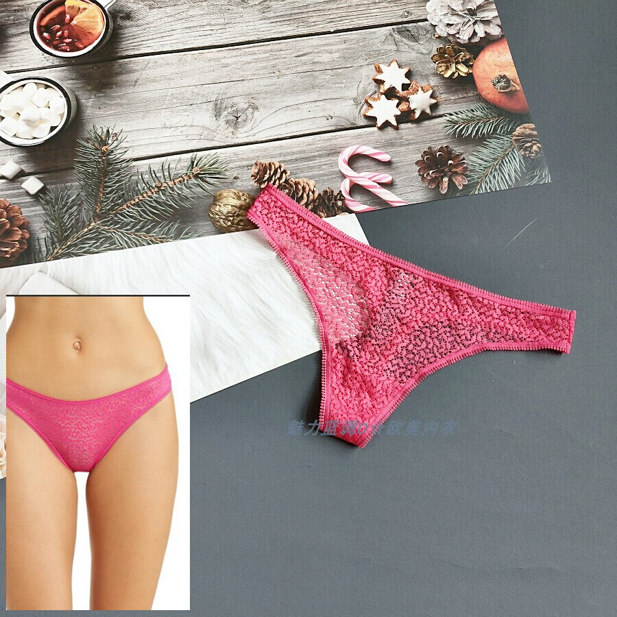 三95-160斤 美式DK*Y西瓜红镂空软蕾丝网眼性感T裤低腰女丁字裤