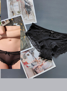 三 95-120斤 欧美ELSe黑色性感透明网纱低腰女三角裤透视包臀内裤